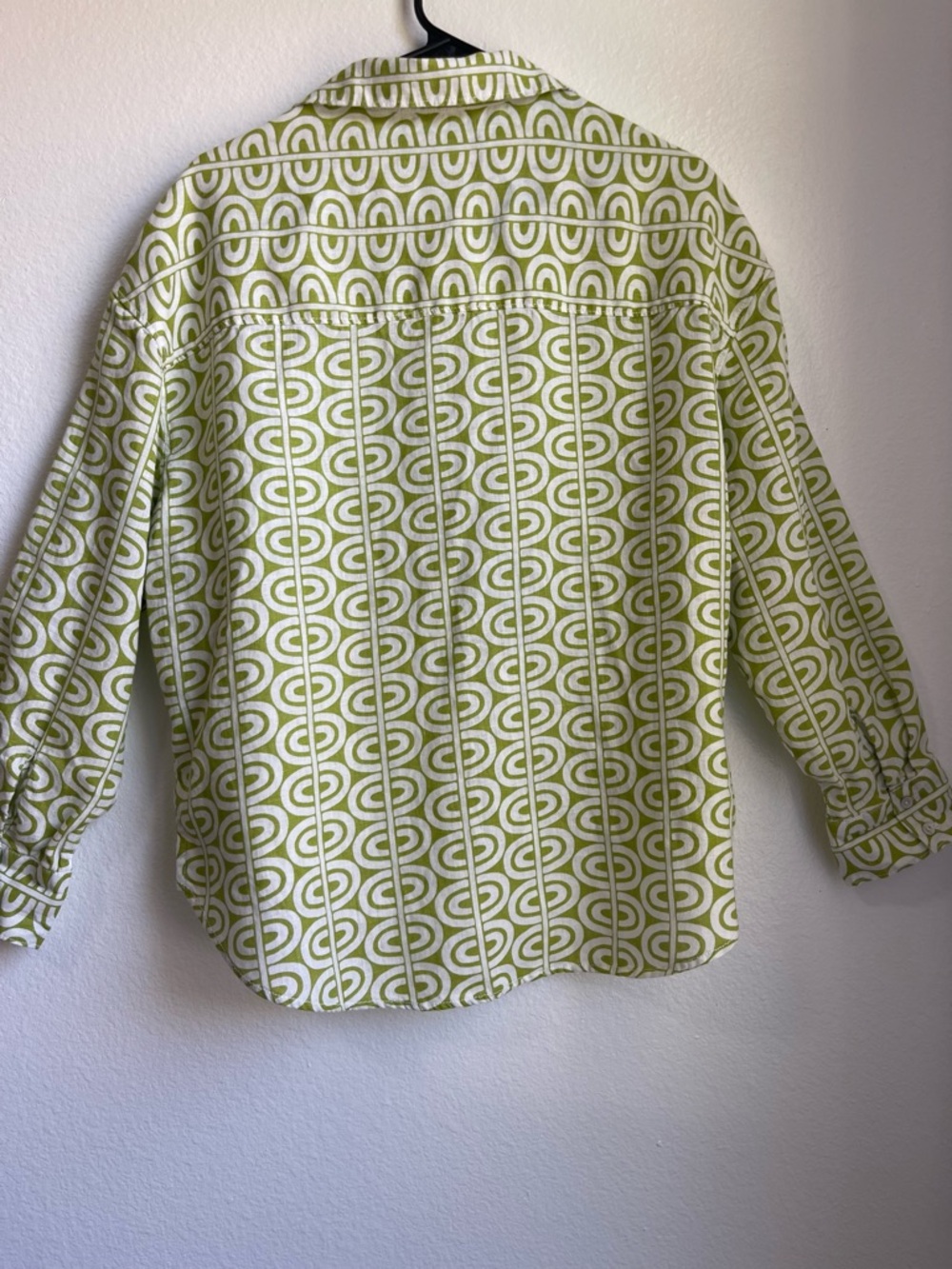 Tahari Lime Green Geometric Linen Button-Up Shirt Size M - Picture 10 of 12
